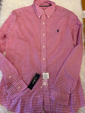 Ralph Lauren Pink Gingham Button-Down Shirt with Polo Pony